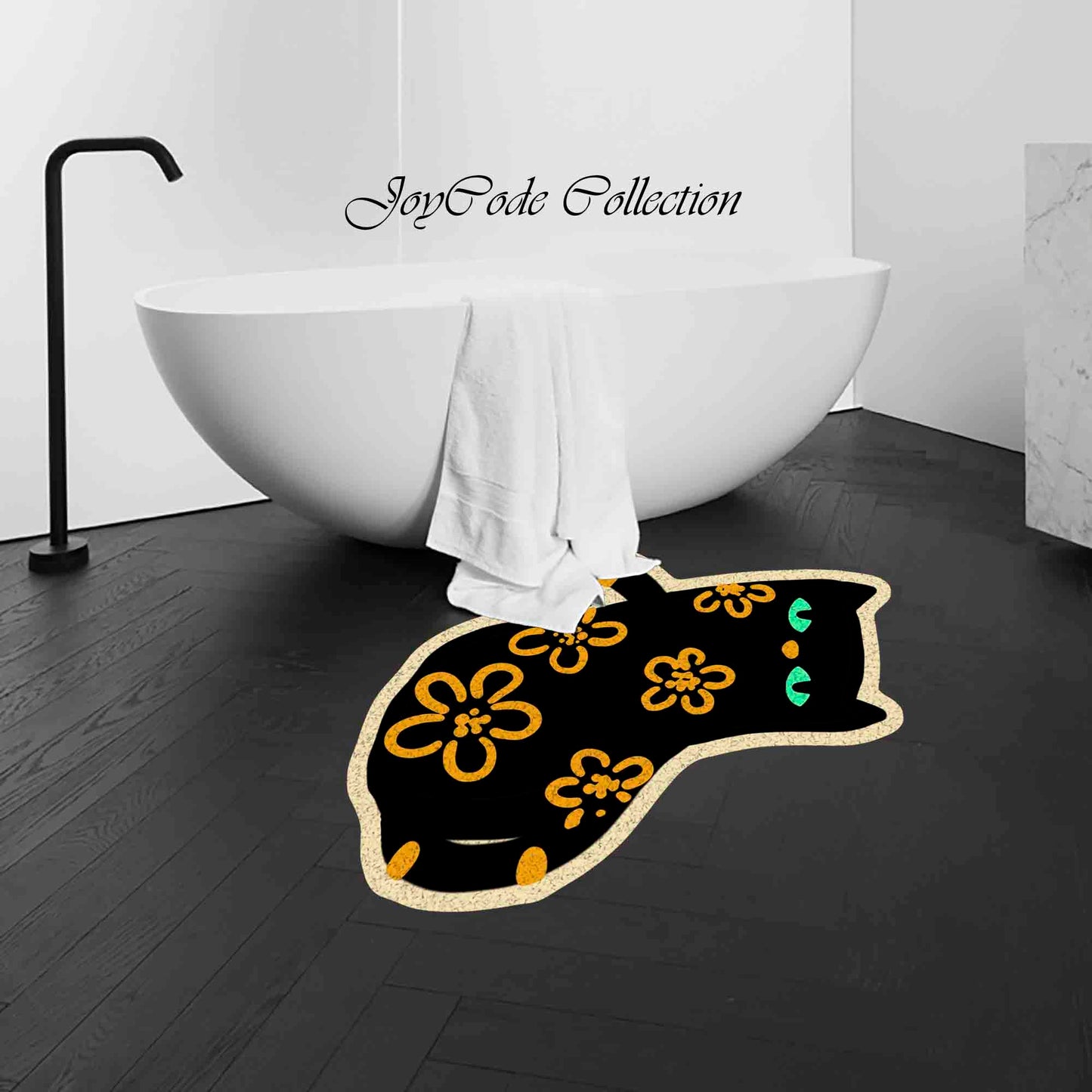 JoySwallow Irregular Flower Black Cat Tufted Bathmat, Animal Bathroom Rug, Cat Area Rug, Cute Kitty Bedroom Rugs