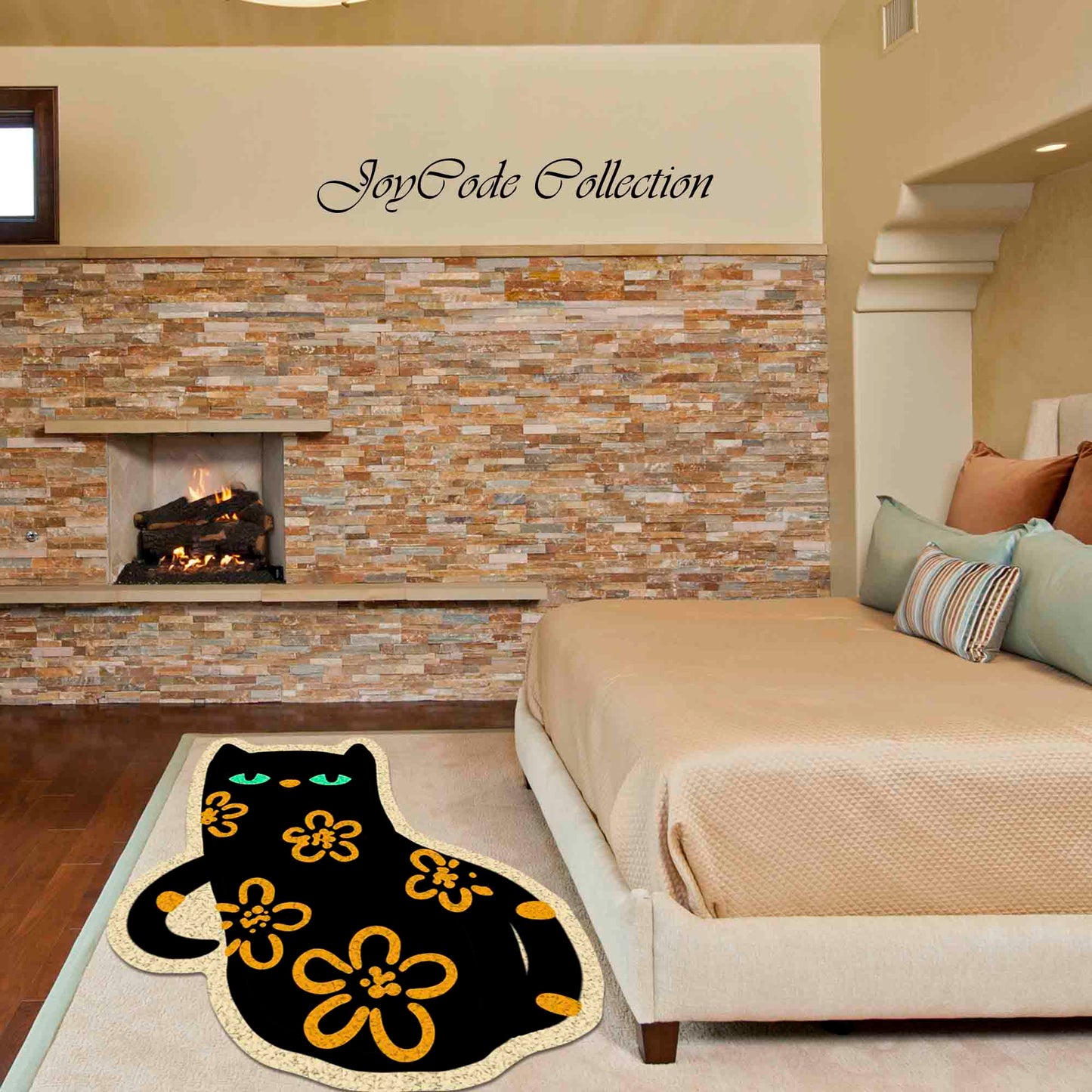 JoySwallow Irregular Flower Black Cat Tufted Bathmat, Animal Bathroom Rug, Cat Area Rug, Cute Kitty Bedroom Rugs