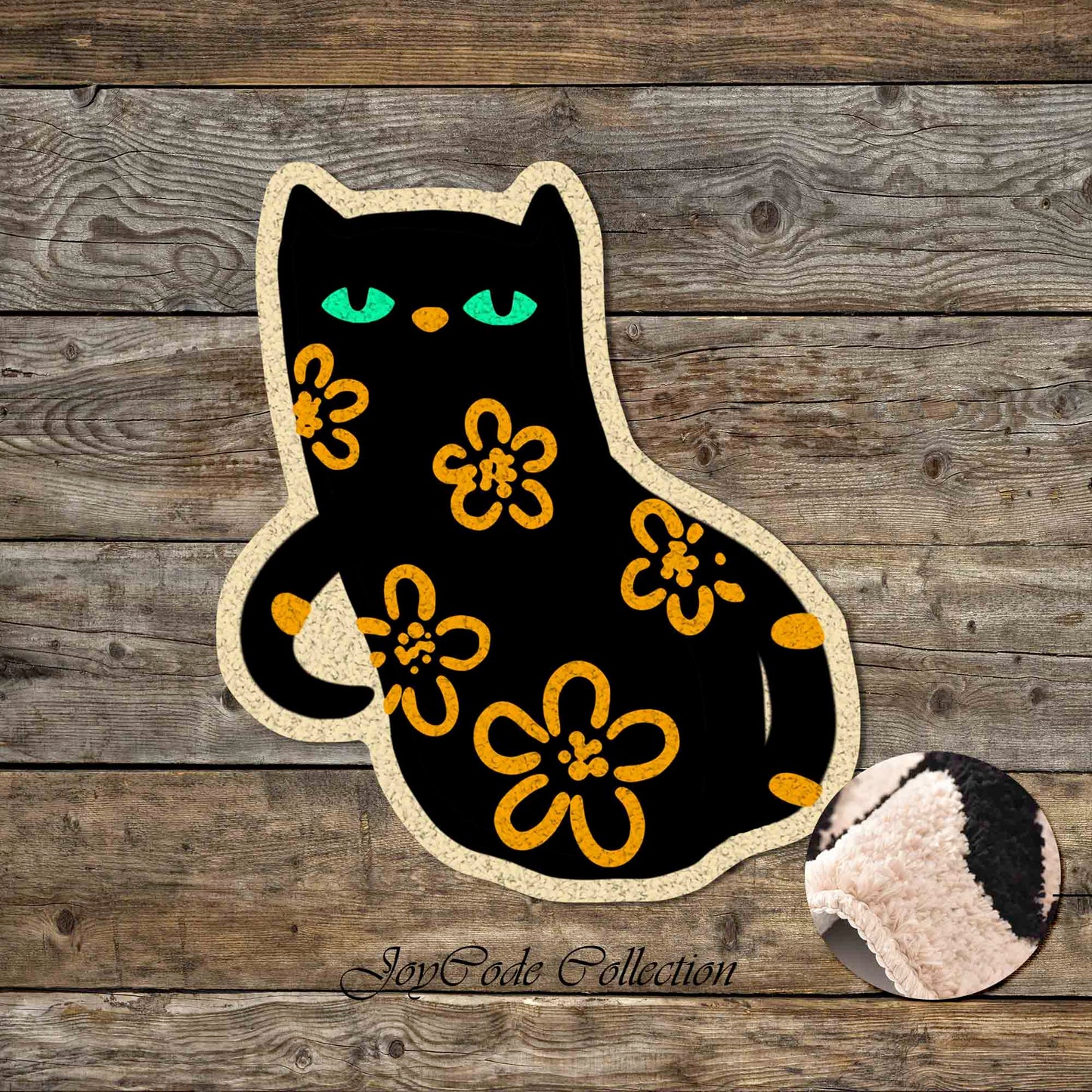 JoySwallow Irregular Flower Black Cat Tufted Bathmat, Animal Bathroom Rug, Cat Area Rug, Cute Kitty Bedroom Rugs