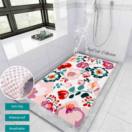 JoySwallow Personalized Bathtub Mat, Flower Garden in Summer Bathtub Mat, PVC Coil Shower Mat, Anti Skid PVC Coil Bathmat, Floral Permeable Bathmat, Irregular Shaped Drainable Rug