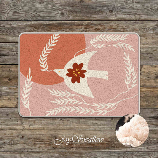 JoySwallow Pink Flower Swallow Tufted Bathmat, Animal Bathroom Rug, birds Area Rug, birds Bedroom Rugs