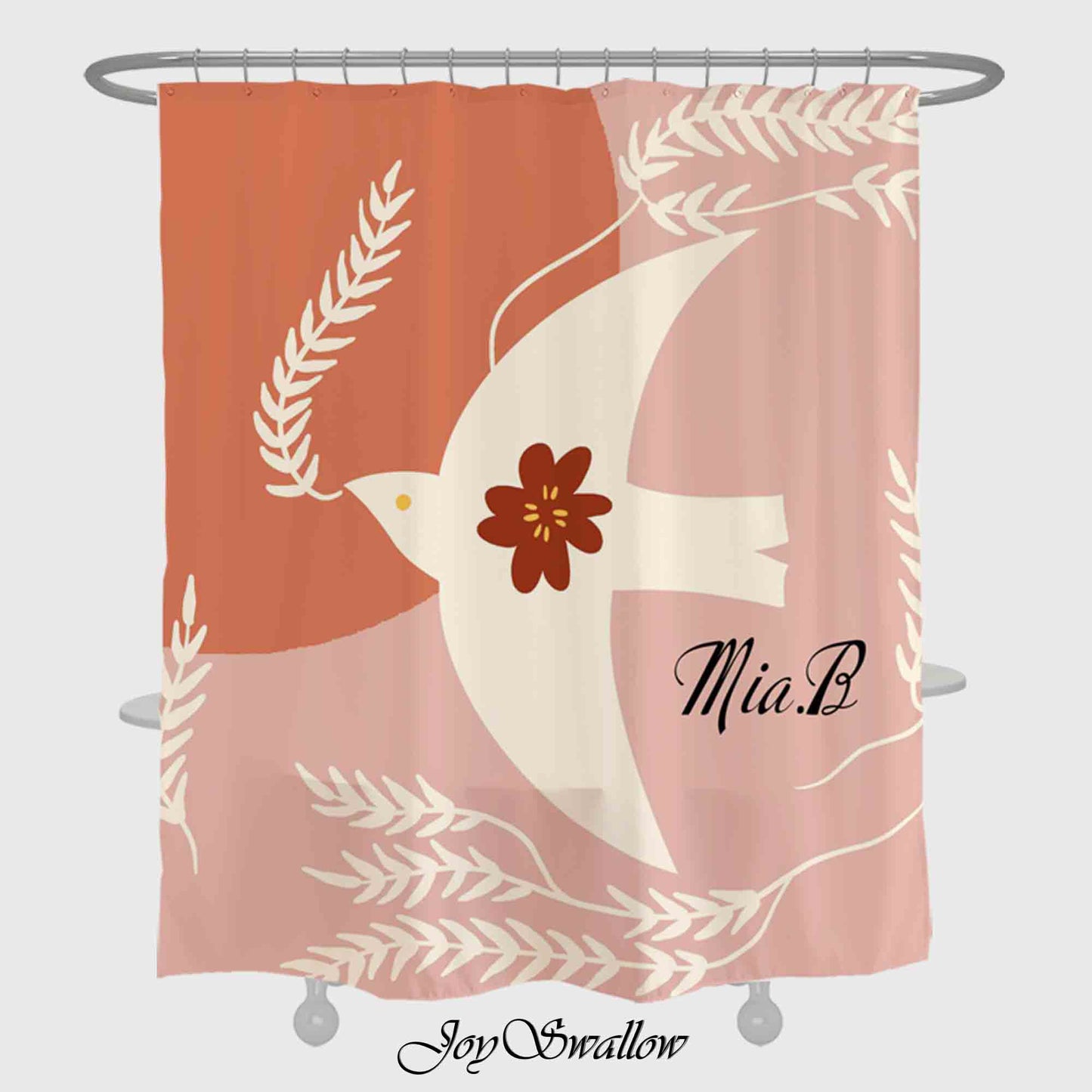 JoySwallow Personalized Shower Curtain, Flower Swallow Shower Curtains, Cute Animal Shower Curtain, Waterproof Curtain, Machine Washable Shower Curtains, Heavy Weighted Bath Curtains with hooks