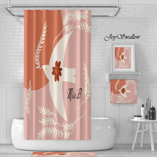 JoySwallow Personalized Shower Curtain, Flower Swallow Shower Curtains, Cute Animal Shower Curtain, Waterproof Curtain, Machine Washable Shower Curtains, Heavy Weighted Bath Curtains with hooks