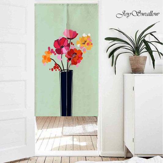 JoySwallow Personalized Doorway Curtain, Flower and Vase Door Curtain, Floral Door Tapestries for Home, Flower Door Curtain for Kitchen, Curtain for Bedroom Decoration, Privacy Divider Curtain with Rod