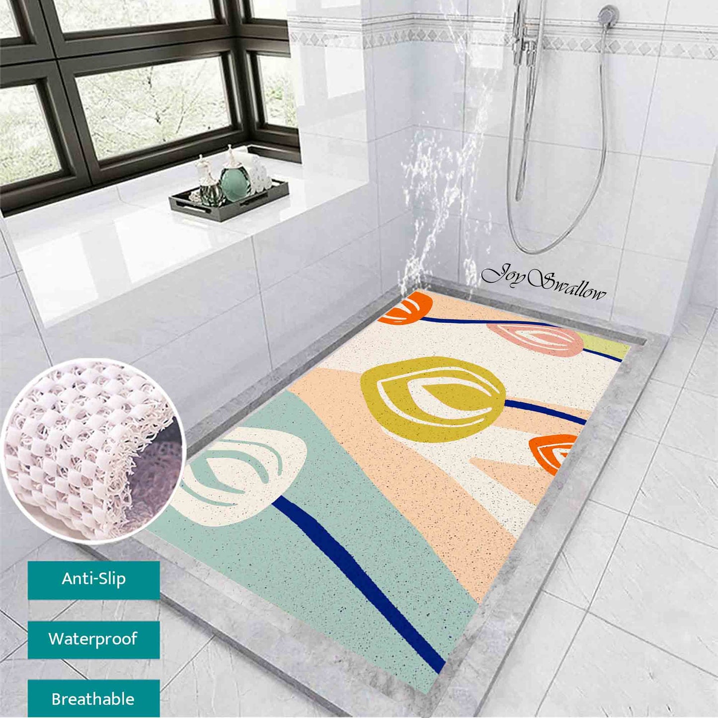 JoySwallow Personalized Bathtub Mat, Flower Buds Bath Tub Mat, PVC Coil Permeable Bath Mat, Floral Drainable Bath Rug, Anti Skid Bathmat