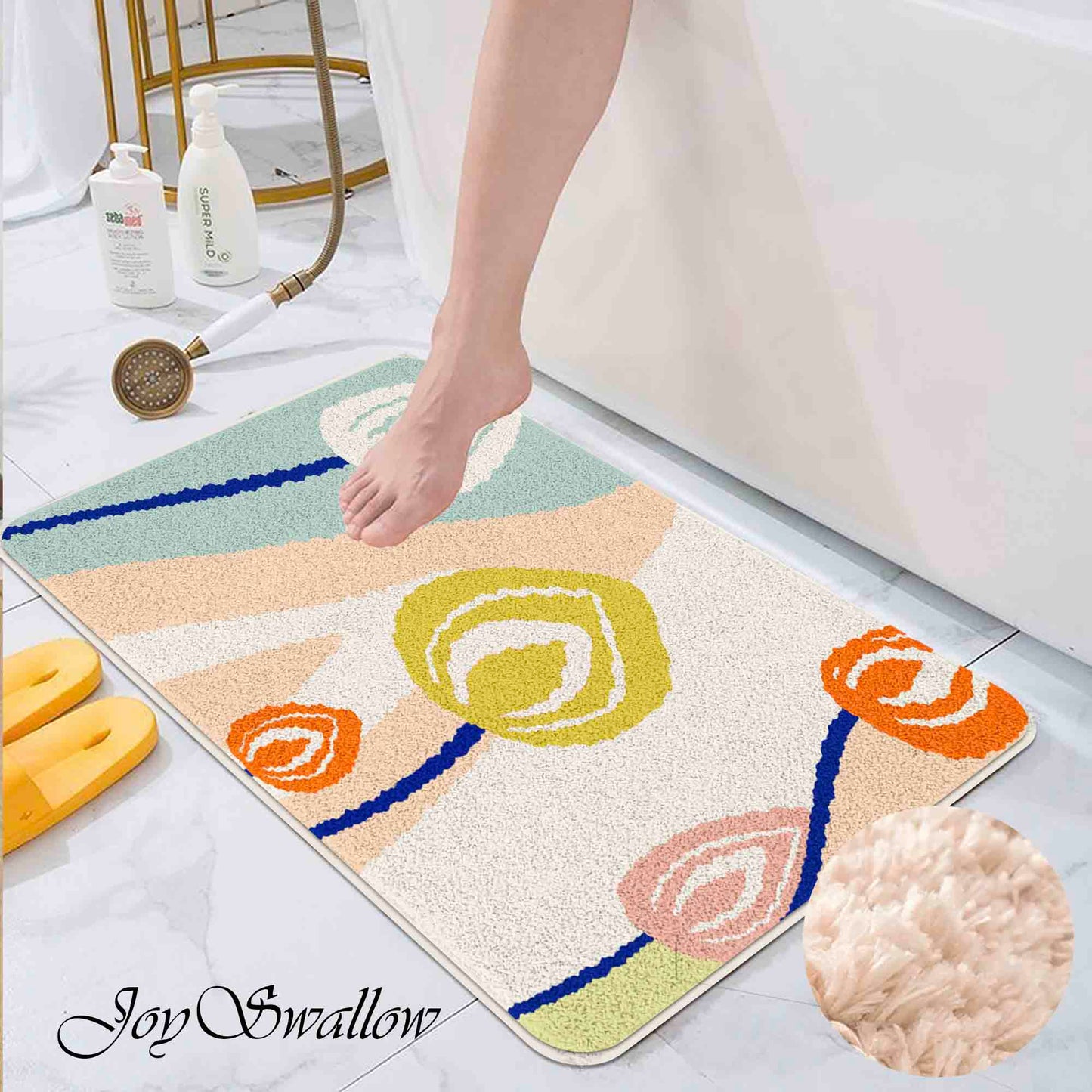 JoySwallow Tulip Garden Tufted Bathmat, Floral Bathroom Rug, Flower Area Rug, Floral Bedroom Rugs