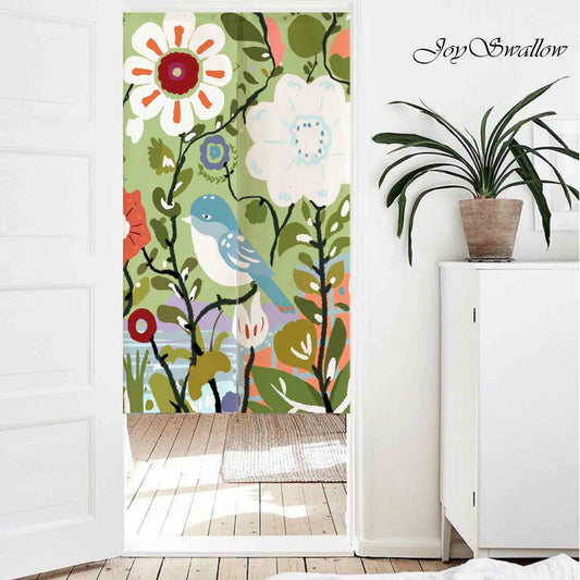 JoySwallow Flowers Garden and Birds Doorway Curtain, Floral Door Curtain, Artistic Bathroom Decor, Birds Door Tapestries for Home, Animal Door Curtain for Kitchen, Curtain for Bedroom Decoration, Privacy Divider Curtain with Rod