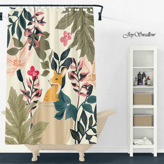 JoySwallow Forest Deer Shower Curtain, Forest Shower Curtain, Floral Curtain, Waterproof Curtains, Animal Machine Washable Shower Curtains, Heavy Weighted Bath Curtains with hooks