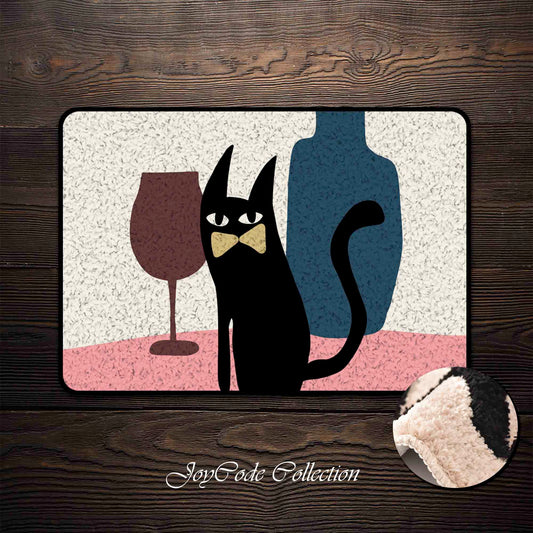 JoySwallow Cute Cat and Wine Glass Tufted Bathmat, Animal Bathroom Rug, Cat Area Rug, Kitty Bedroom Rugs