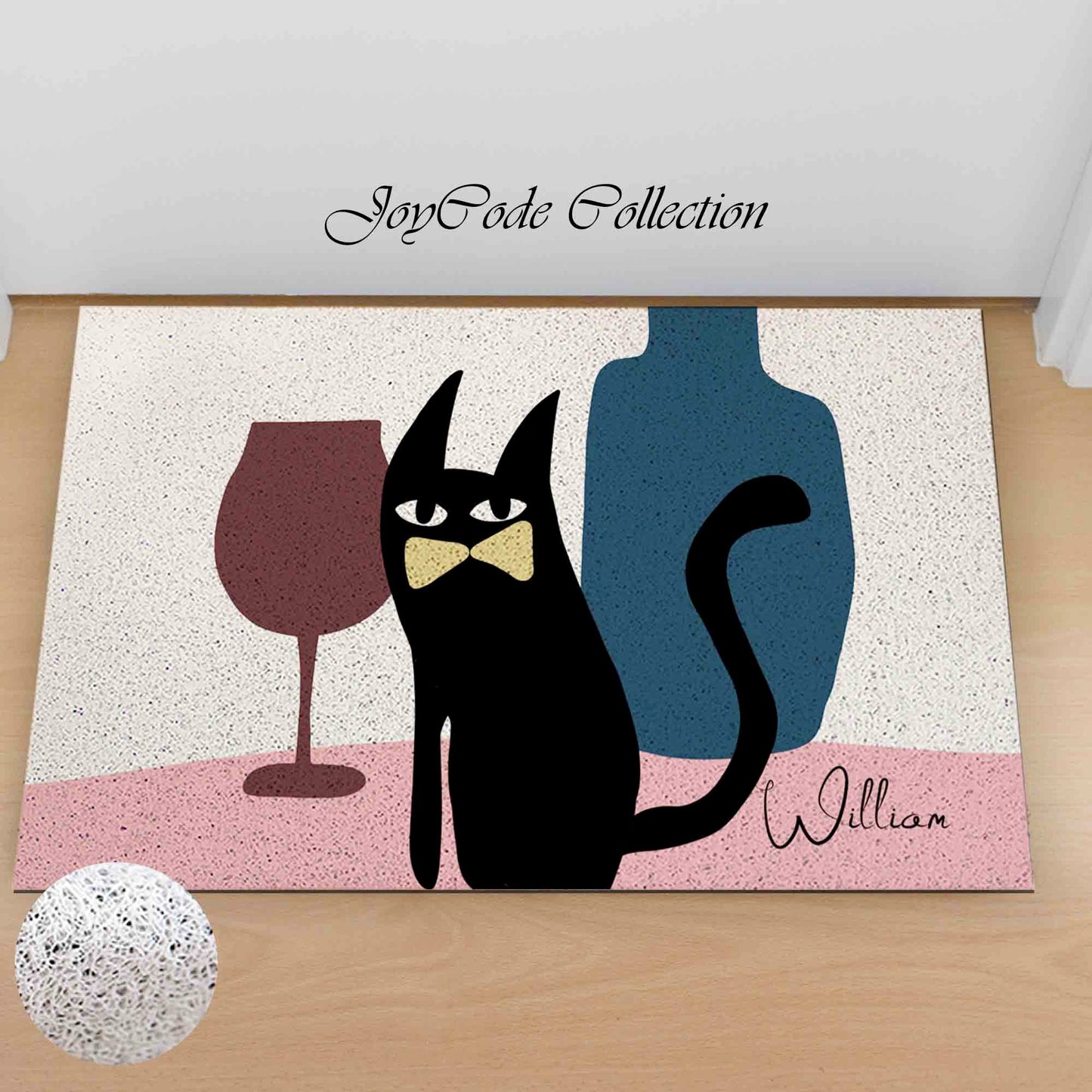 JoySwallow Personalized Door Mat, Gentleman Black cat Glass and Pot PVC Coil Entrance Door Mat, Cute Animal Anti-Skid Outdoor Mat, Fire Fox Entryway Rug for Porch Courtyard