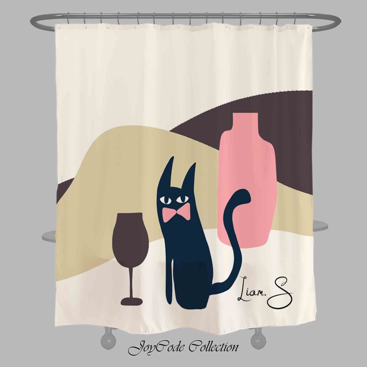 JoySwallow Personalized Shower Curtain, Gentleman Black cat Glass and Pot Curtain, Waterproof Curtains, Animal Machine Washable Shower Curtains, Heavy Weighted Bath Curtains with hooks