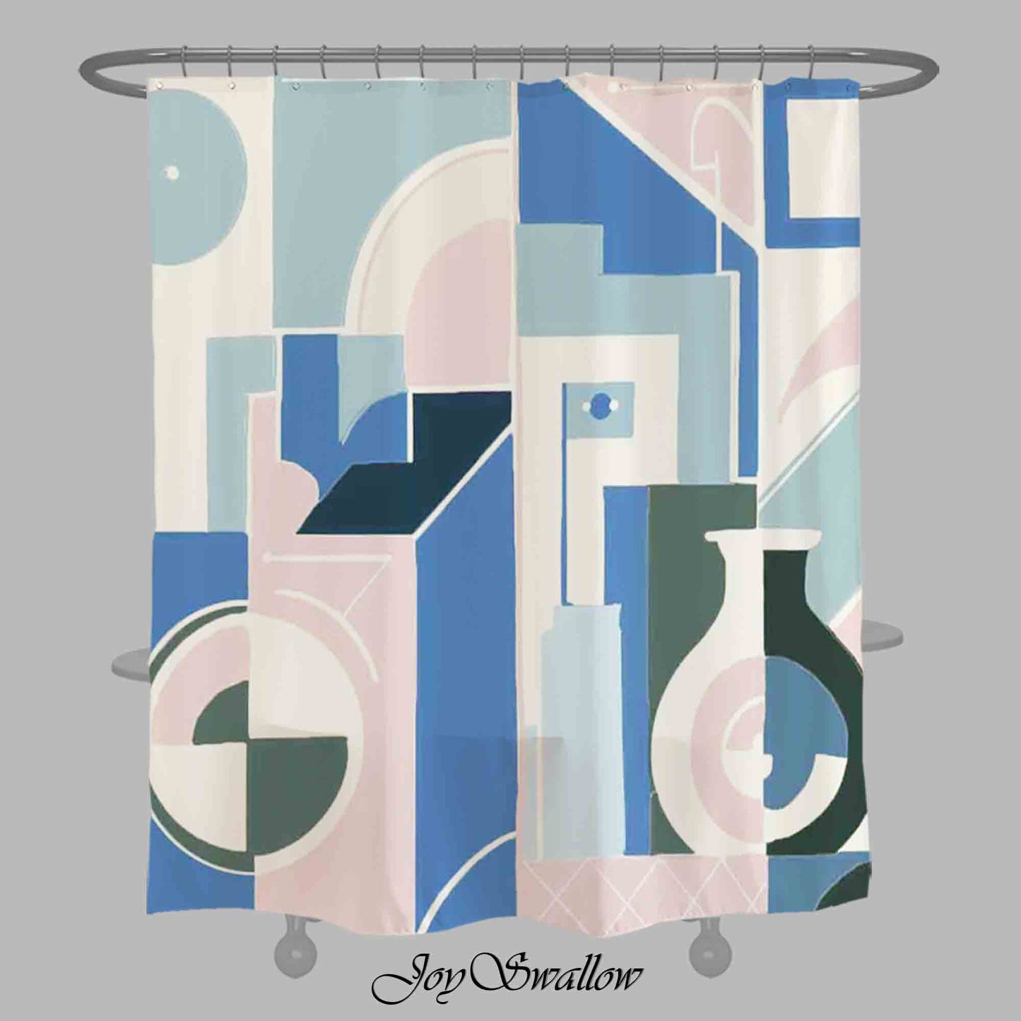 JoySwallow Personalized Shower Curtain, Geometric Architectural Art Shower Curtain, Abstract Blocks Waterproof Curtains, Color Blocks Machine Washable Shower Curtains, Heavy Weighted Bath Curtains with hooks