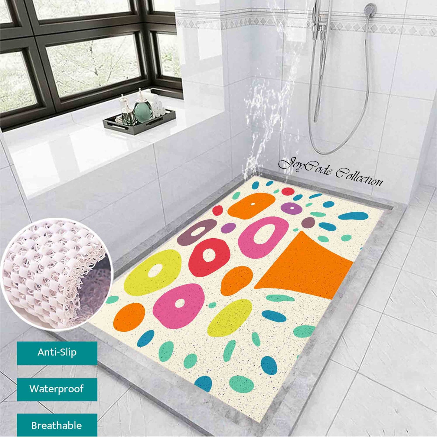 JoySwallow Personalized Bathtub Mat, Geometric Vase and Flower Bathtub Mat, PVC Coil Shower Mat, Anti Skid PVC Coil Bathmat, Floral Permeable Bathmat, Irregular Shaped Drainable Rug