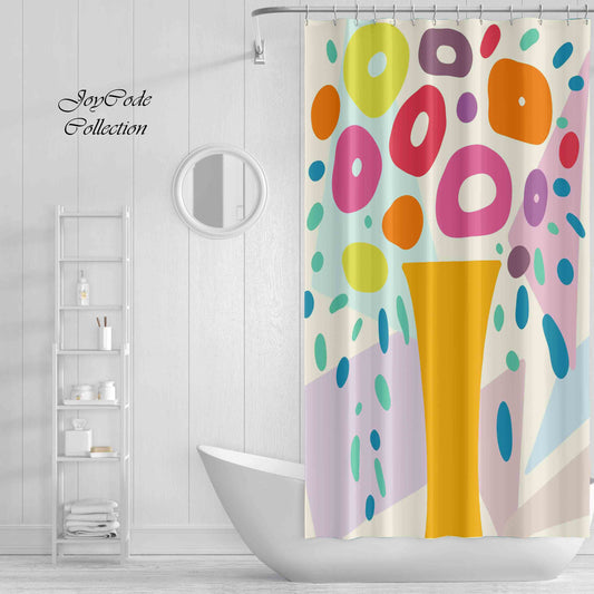 JoySwallow Geometric Vase and Flower Shower Curtain, Leaves Waterproof Curtains, Floral Machine Washable Shower Curtains, flower Heavy Weighted Bath Curtains with hooks