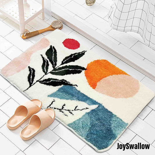 JoySwallow Geometrical Sun and Plant Tufted Bathmat, Floral Rug, Area Rug, Bedroom Rugs