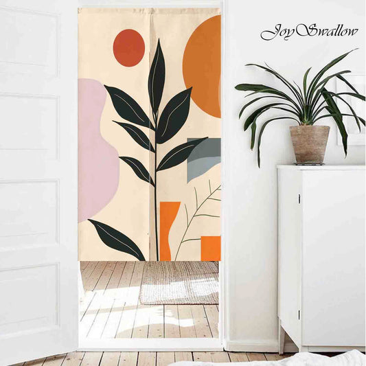 JoySwallow Personalized Doorway Curtain, Geometrical Sun and Plant Doorway Curtain, Floral Door Tapestries for Home, Plant Door Curtain for Kitchen, Curtain for Bedroom Decoration, Privacy Divider Curtain with Rod