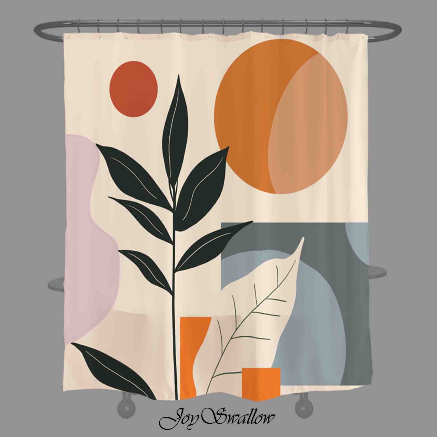 JoySwallow Personalized Shower Curtain, Geometrical Sun and Plant Shower Curtain, Waterproof Curtains, Machine Washable Shower Curtains, Geometrical Curtain, Floral Heavy Weighted Bath Curtains with hooks