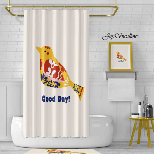 JoySwallow Good Day Bird Shower Curtain, Bird Waterproof Curtains, Animal Machine Washable Shower Curtains, Heavy Weighted Bath Curtains with hooks