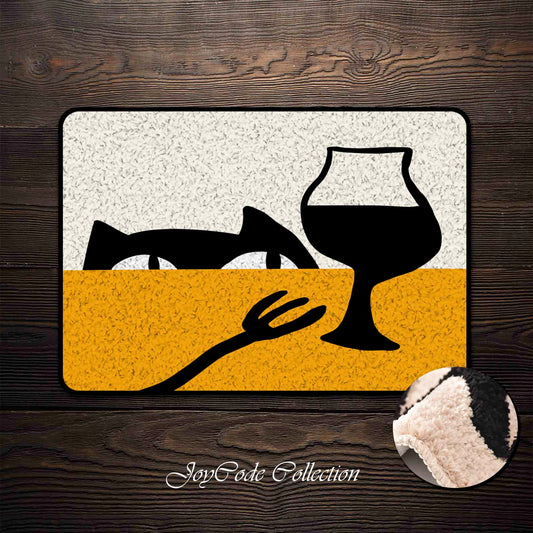 JoySwallow Greedy Little Black Cat Tufted Bathmat, Animal Bathroom Rug, Cat Area Rug, Kitty Bedroom Rugs