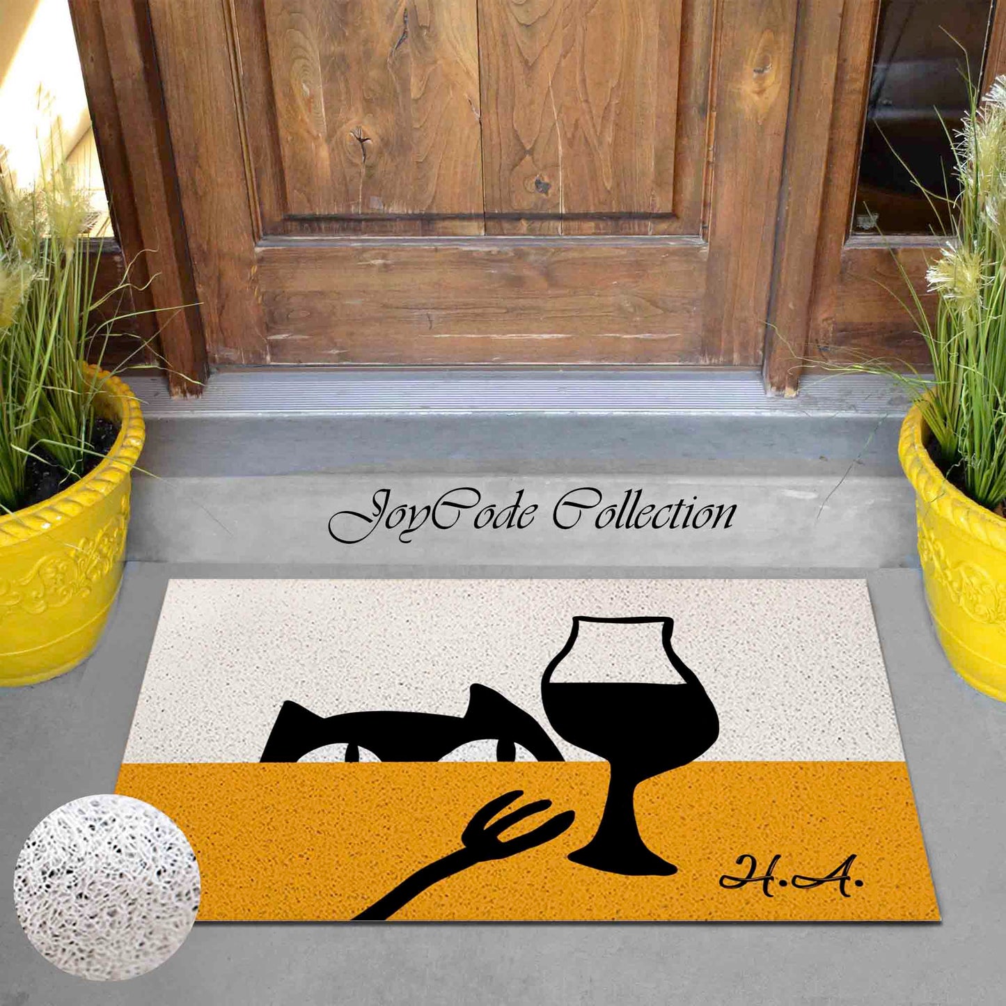 JoySwallow Greedy Little Black Cat PVC Coil Entrance Door Mat, Cute Animal Anti-Skid Outdoor Mat, Fire Fox Entryway Rug for Porch Courtyard