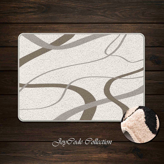 JoySwallow Grey Wave Line Art Bathmat, Geometrical Tufted Bathmat Rug Area Rug Bedroom Rugs