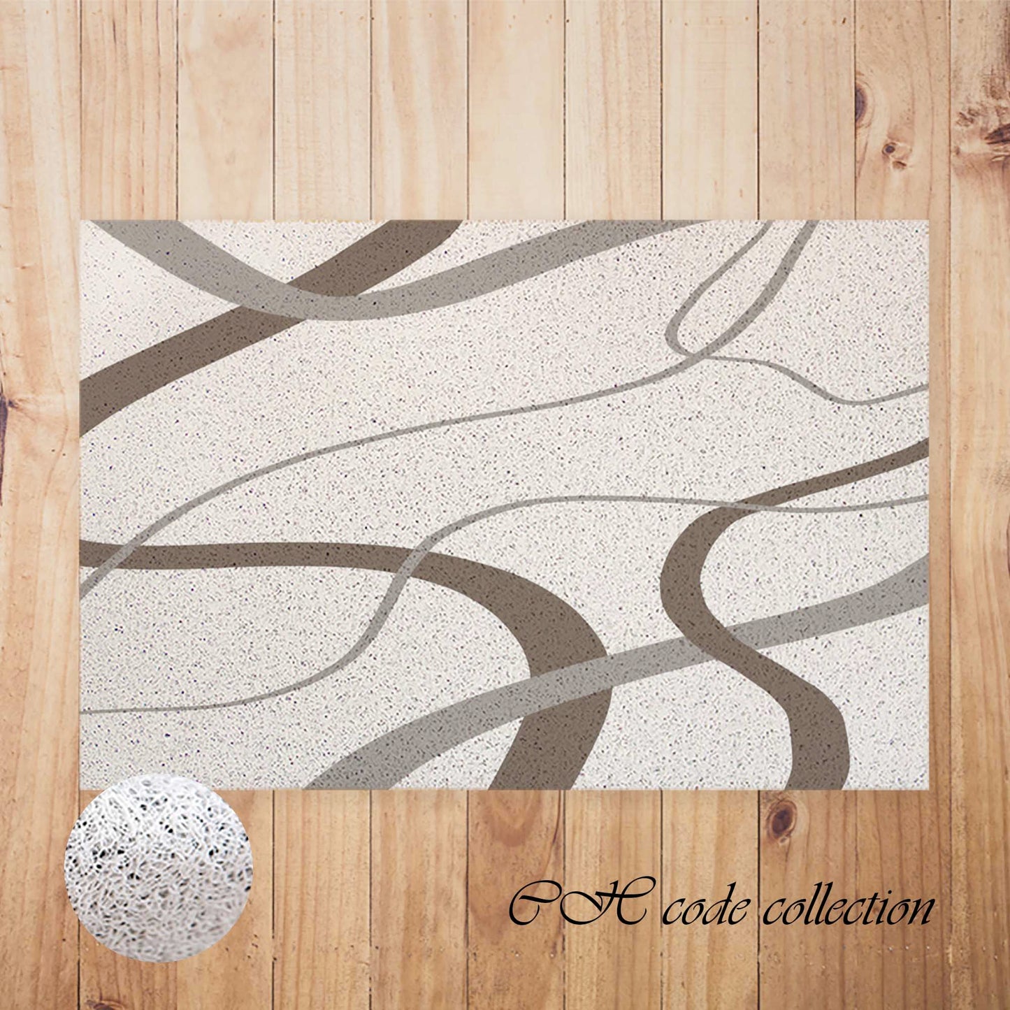 JoySwallow Grey Wave Line Art PVC Coil Entrance Door Mat, Irregular Blocks Anti-Skid Outdoor Mat, Animal Entryway Rug for Porch Courtyard