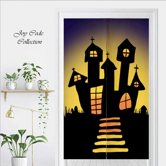 JoySwallow Personalized Doorway Curtain, Halloween Castle Night Door Curtain, Door Tapestries for Home, Holiday Door Curtain for Kitchen, Curtain for Bedroom Decoration, Privacy Divider Curtain with Rod