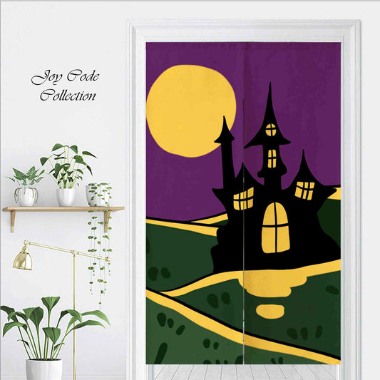 JoySwallow Personalized Doorway Curtain, Halloween Castle and Moon Door Curtain, Door Tapestries for Home, Holiday Door Curtain for Kitchen, Curtain for Bedroom Decoration, Privacy Divider Curtain with Rod