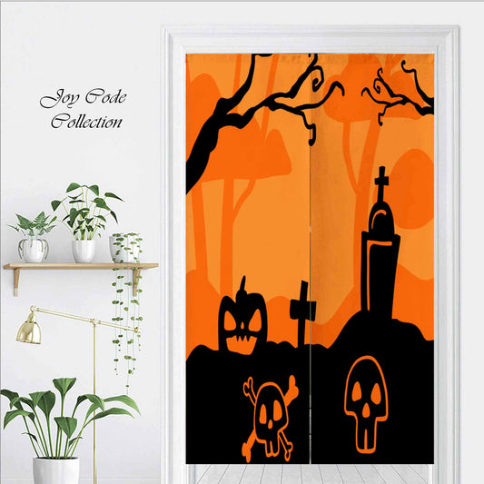 JoySwallow Personalized Doorway Curtain, Halloween Tombstone Pumpkins Door Curtain, Door Tapestries for Home, Holiday Door Curtain for Kitchen, Curtain for Bedroom Decoration, Privacy Divider Curtain with Rod