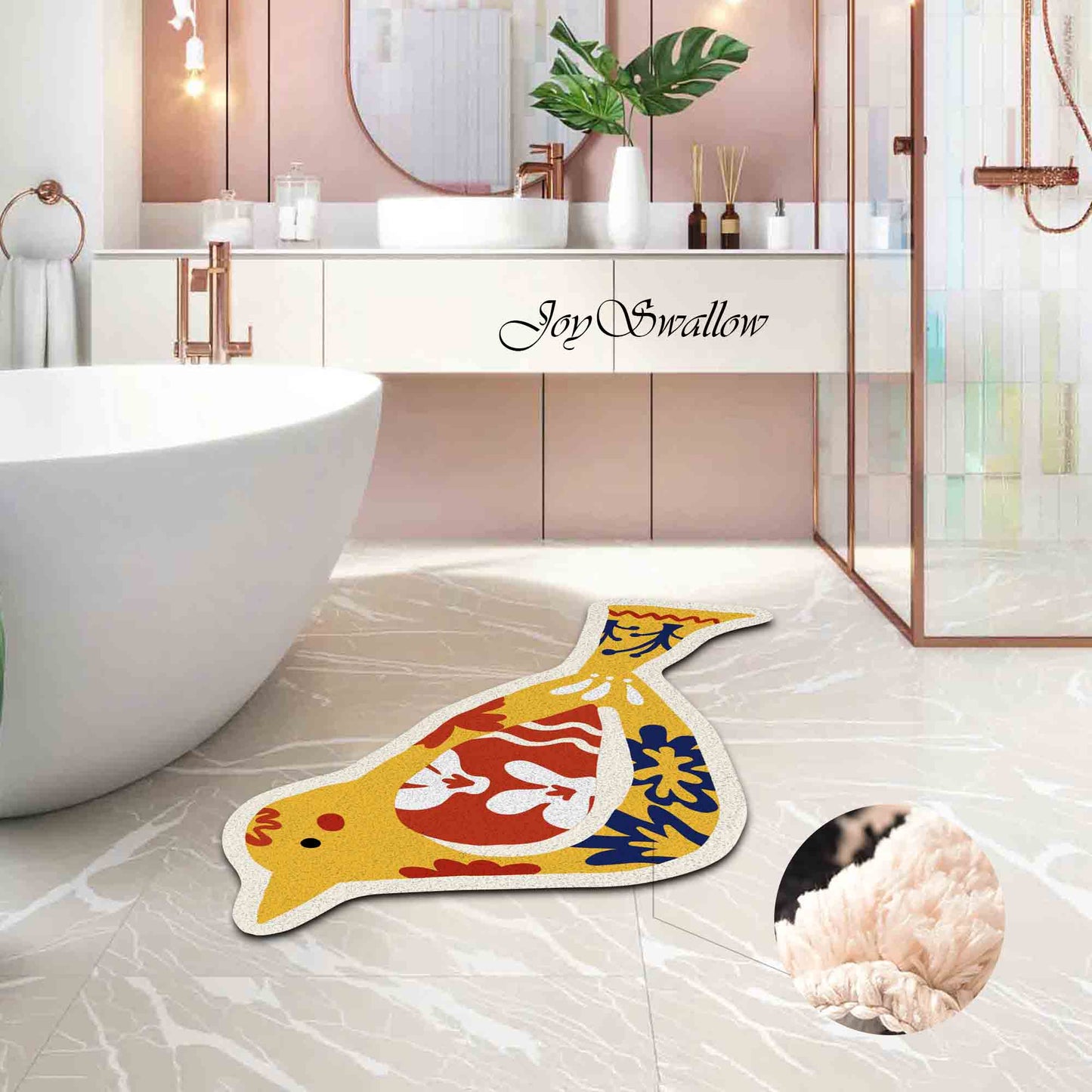 JoySwallow Irregular Flower Bird Tufted Bathmat, Animal Bathroom Rug, Cute Bird Area Rug, Bird Bedroom Rugs