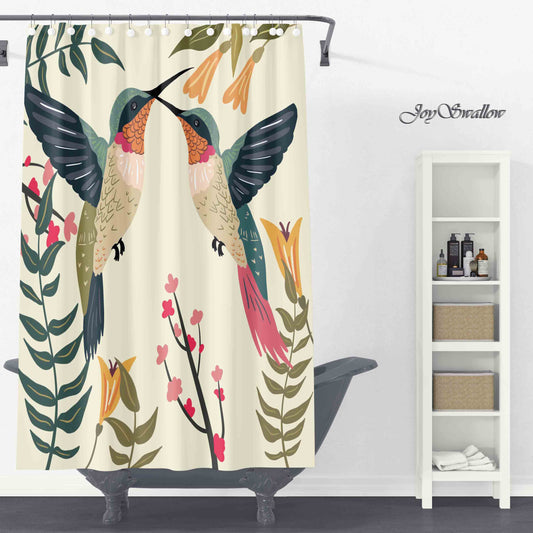 JoySwallow Hummingbird Shower Curtain, Birds Shower Curtain, Floral Curtain, Waterproof Curtains, Animal Machine Washable Shower Curtains, Heavy Weighted Bath Curtains with hooks