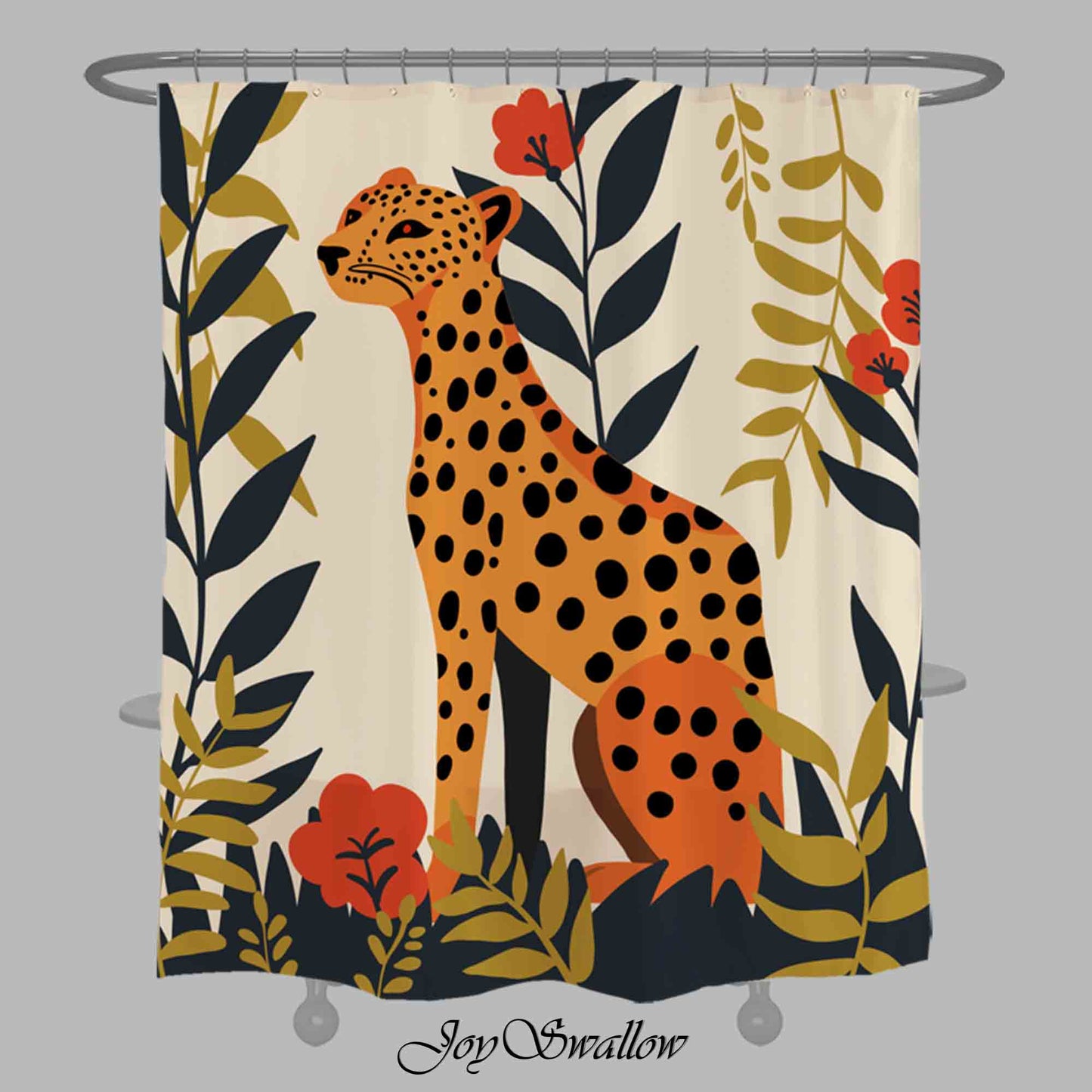 JoySwallow Jungle Leopard Shower Curtain, Cheetah Shower Curtain, Floral Curtain, Waterproof Curtains, Animal Machine Washable Shower Curtains, Heavy Weighted Bath Curtains with hooks