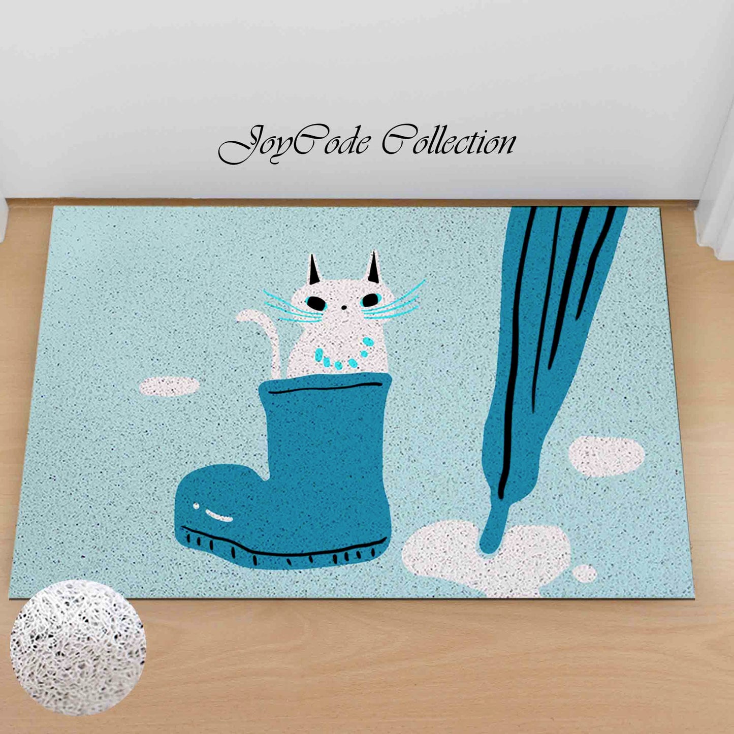 JoySwallow Cute Kitty in Boot PVC Coil Entrance Door Mat, Cute Cat Anti-Skid Outdoor Mat, Animal Entryway Rug for Porch Courtyard