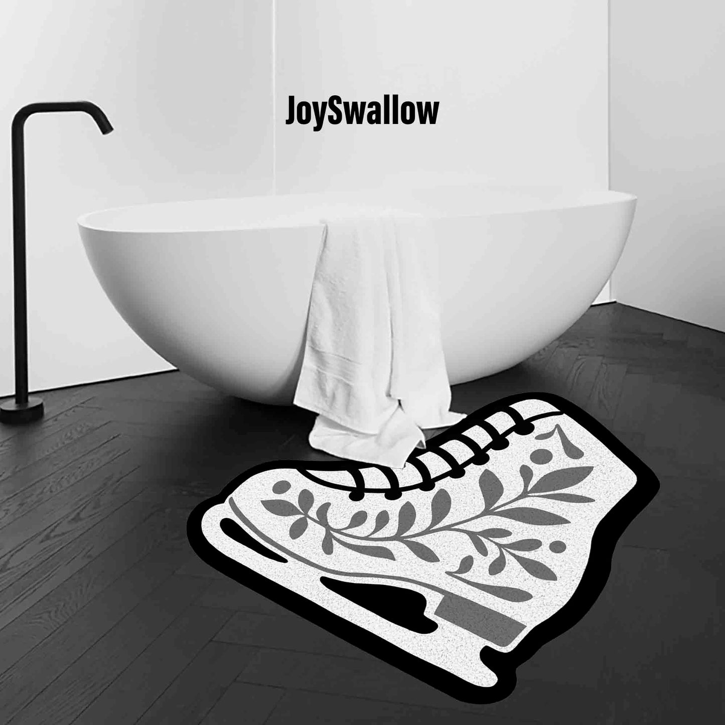 JoySwallow Irregular Leaves Figure Skating Boots Tufted Bathmat, Skating Bathroom Rug, Leaves Area Rug, Bedroom Rugs