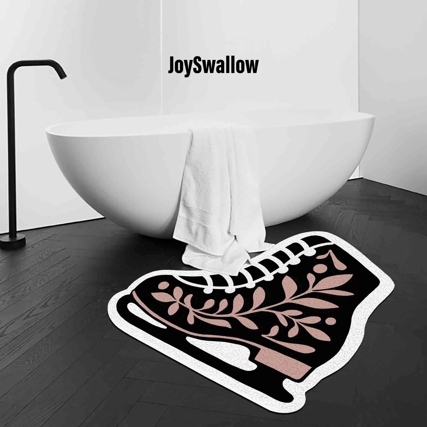 JoySwallow Irregular Leaves Figure Skating Boots Tufted Bathmat, Skating Bathroom Rug, Leaves Area Rug, Bedroom Rugs