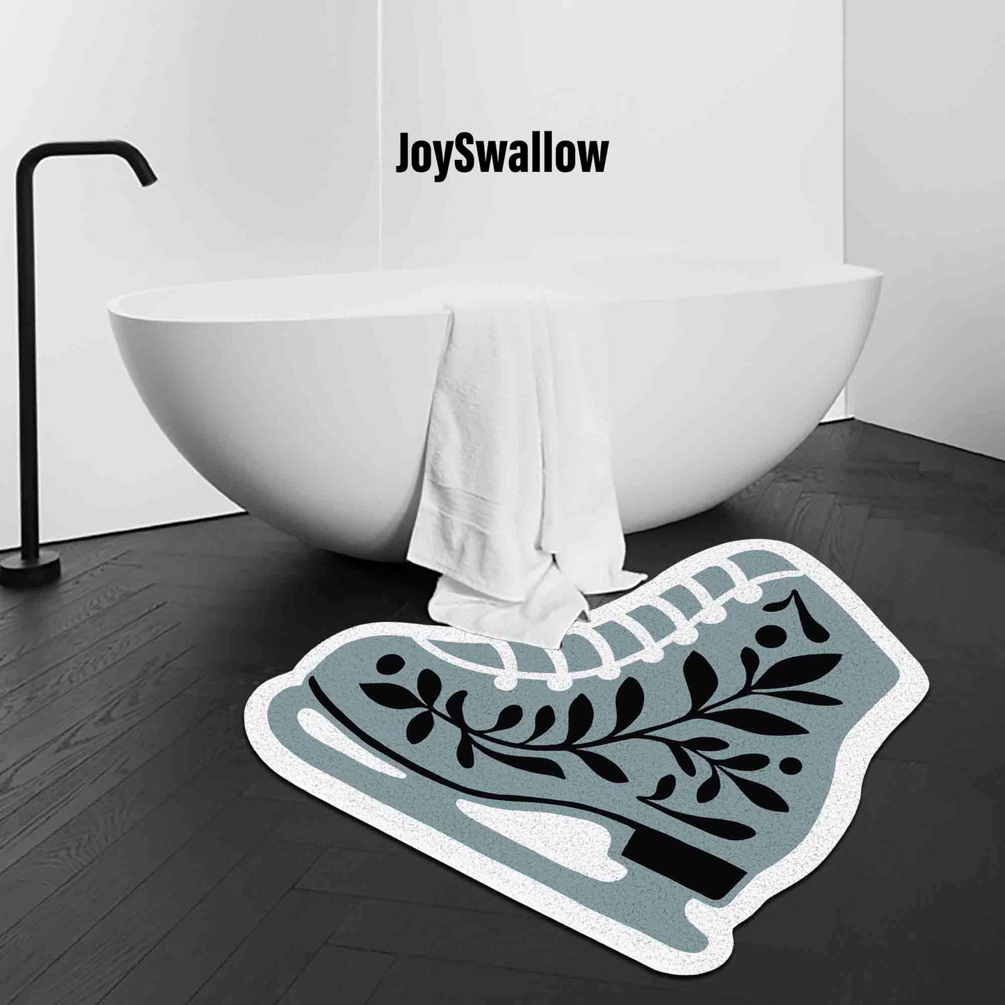 JoySwallow Irregular Leaves Figure Skating Boots Tufted Bathmat, Skating Bathroom Rug, Leaves Area Rug, Bedroom Rugs