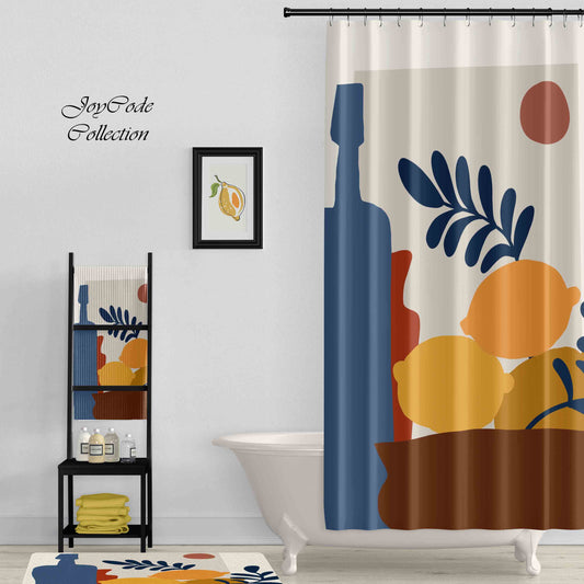 JoySwallow Personalized Shower Curtain, Lemon Wine Moon Shower Curtain, Landscape Waterproof Curtains, Floral Machine Washable Shower Curtains, Fruit Heavy Weighted Bath Curtains with hooks