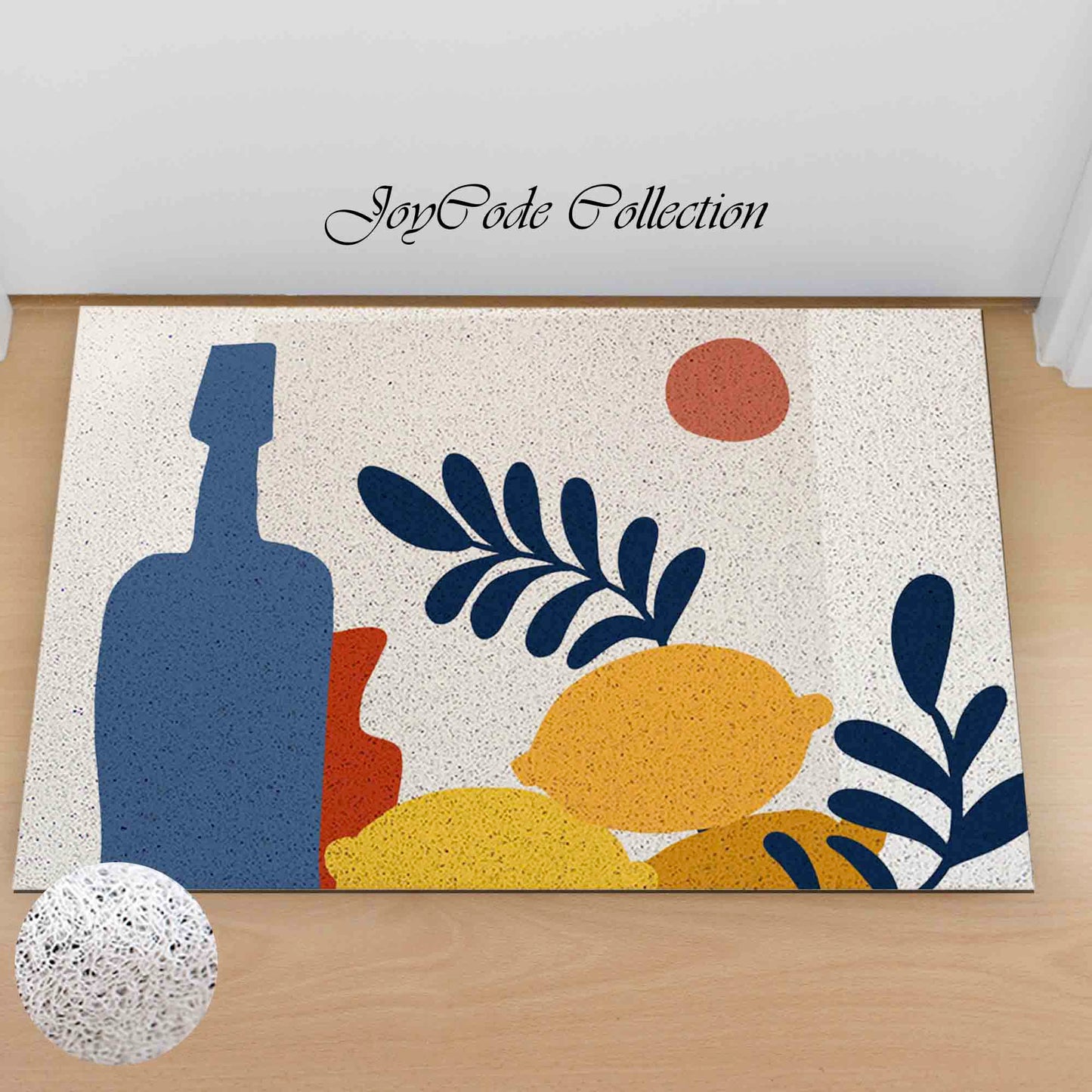 JoySwallow Lemon Wine Sun Coil Entrance Door Mat, Flowers Anti-Skid Outdoor Mat, Floral Art Entryway Rug for Porch Courtyard