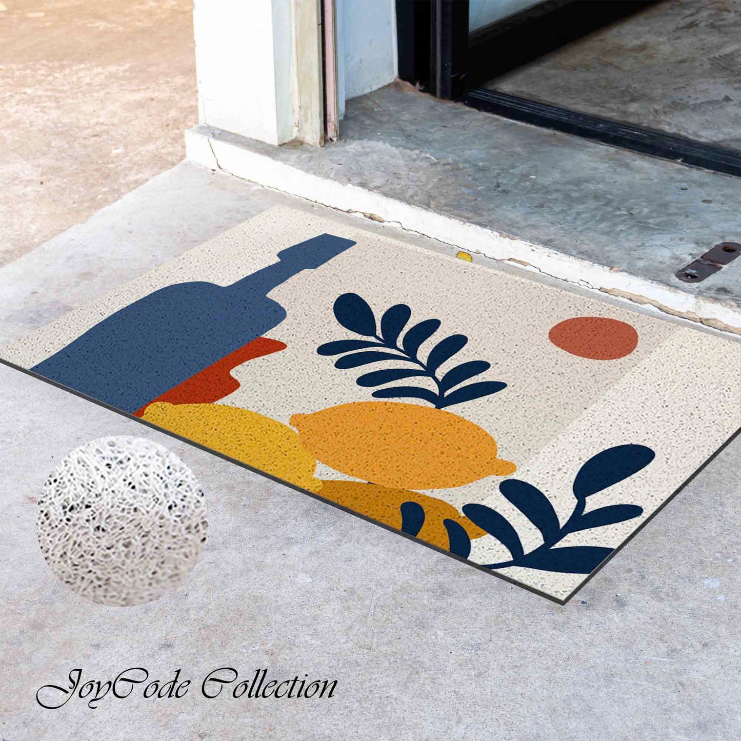 JoySwallow Lemon Wine Sun Coil Entrance Door Mat, Flowers Anti-Skid Outdoor Mat, Floral Art Entryway Rug for Porch Courtyard