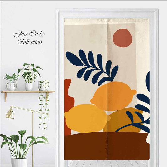 JoySwallow Personalized Doorway Curtain, Lemon Wine and Moon Doorway Curtain, Floral Door Tapestries for Home, Lemon Door Curtain for Kitchen, Leaves Curtain for Bedroom Decoration, Privacy Divider Curtain with Rod