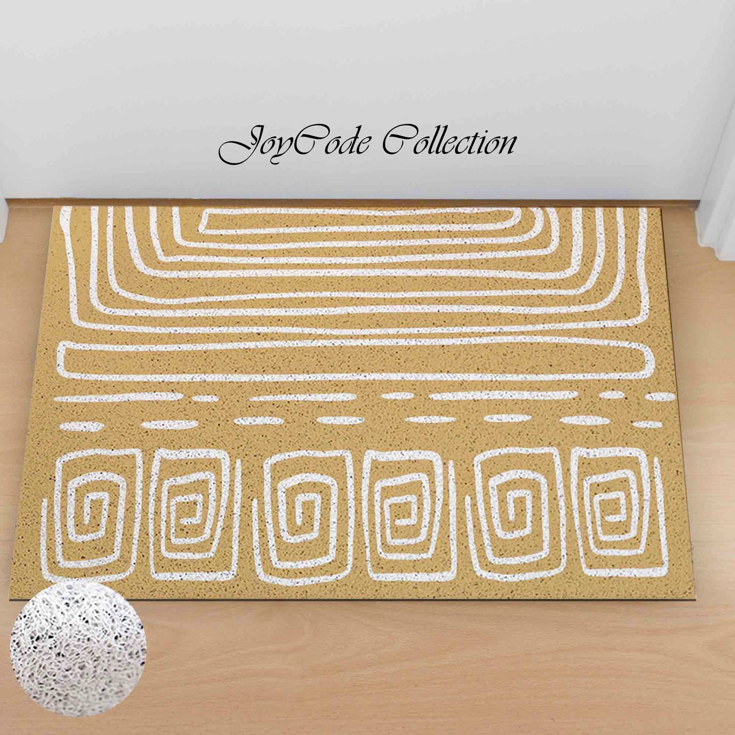 JoySwallow Light Brown Abstract Line Art PVC Coil Entrance Door Mat, Irregular Blocks Anti-Skid Outdoor Mat, Geometrical Entryway Rug for Porch Courtyard