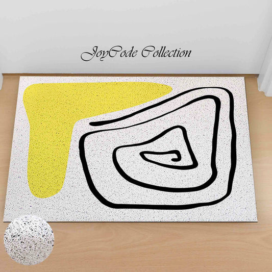 JoySwallow Modern Line and Yellow Block Art PVC Coil Entrance Door Mat, Irregular Blocks Anti-Skid Outdoor Mat, Simple Style Entryway Rug for Porch Courtyard