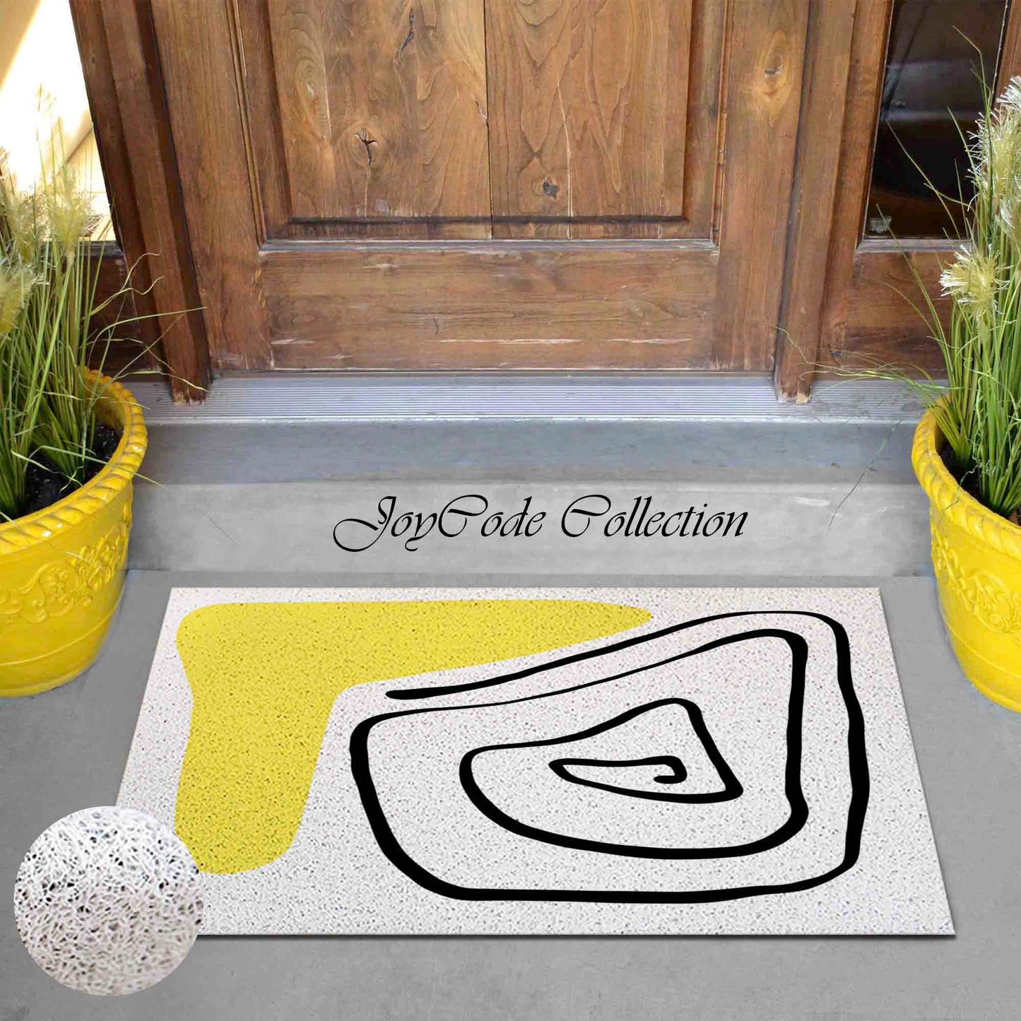 JoySwallow Modern Line and Yellow Block Art PVC Coil Entrance Door Mat, Irregular Blocks Anti-Skid Outdoor Mat, Simple Style Entryway Rug for Porch Courtyard