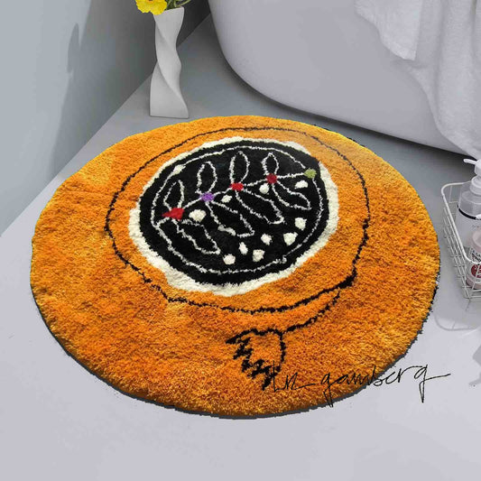 Vine on Black and Orange Tufted Bathmat by Liz Gamberg Studio from US