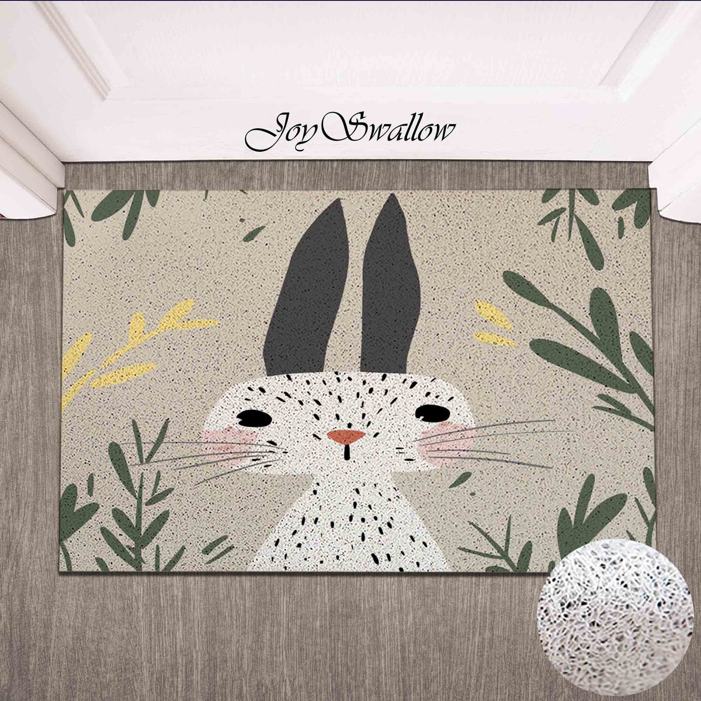 JoySwallow Personalized Door Curtain, Lovely Bunny PVC Coil Entrance Door Mat, Cute Rabbit Anti-Skid Outdoor Mat, Animal Entryway Rug for Porch Courtyard