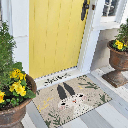 JoySwallow Personalized Door Curtain, Lovely Bunny PVC Coil Entrance Door Mat, Cute Rabbit Anti-Skid Outdoor Mat, Animal Entryway Rug for Porch Courtyard