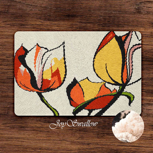 JoySwallow Tulip Flower Tufted Bathmat, Floral Bathroom Rug, Flower Area Rug, Floral Bedroom Rugs