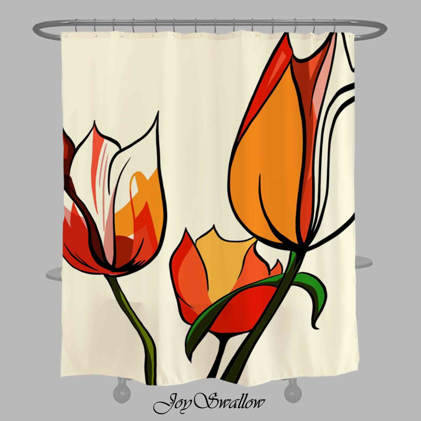 JoySwallow Tulip Shower Curtain, Leaves Waterproof Curtains, Floral Machine Washable Shower Curtains, flower Heavy Weighted Bath Curtains with hooks