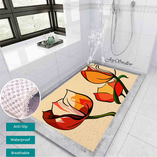 JoySwallow Personalized Bathtub Mat, Lovely Roses Bath Tub Mat, PVC Coil Permeable Bath Mat, Floral Drainable Bath Rug, Anti Skid Bathmat