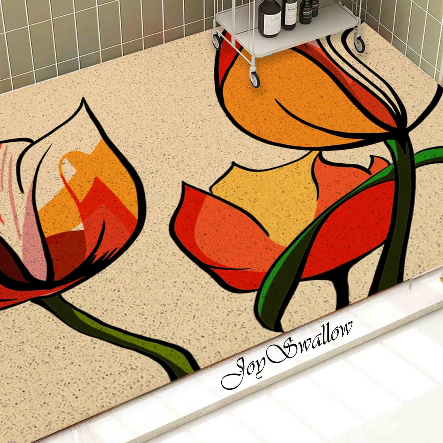 JoySwallow Personalized Bathtub Mat, Lovely Roses Bath Tub Mat, PVC Coil Permeable Bath Mat, Floral Drainable Bath Rug, Anti Skid Bathmat